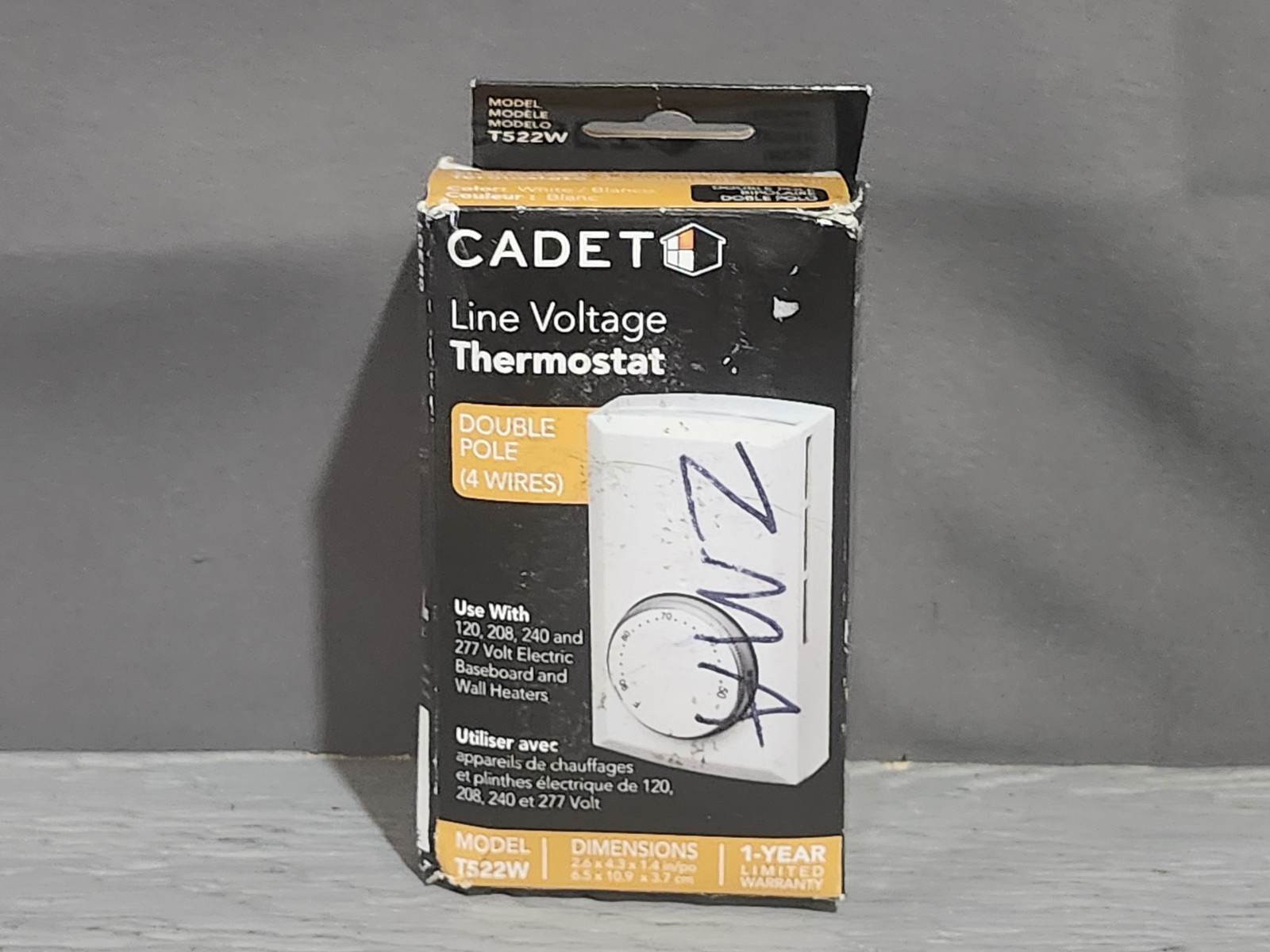 Cadet Line Voltage Wall Mounted Thermostat Double Pole White T522W  New Open Box