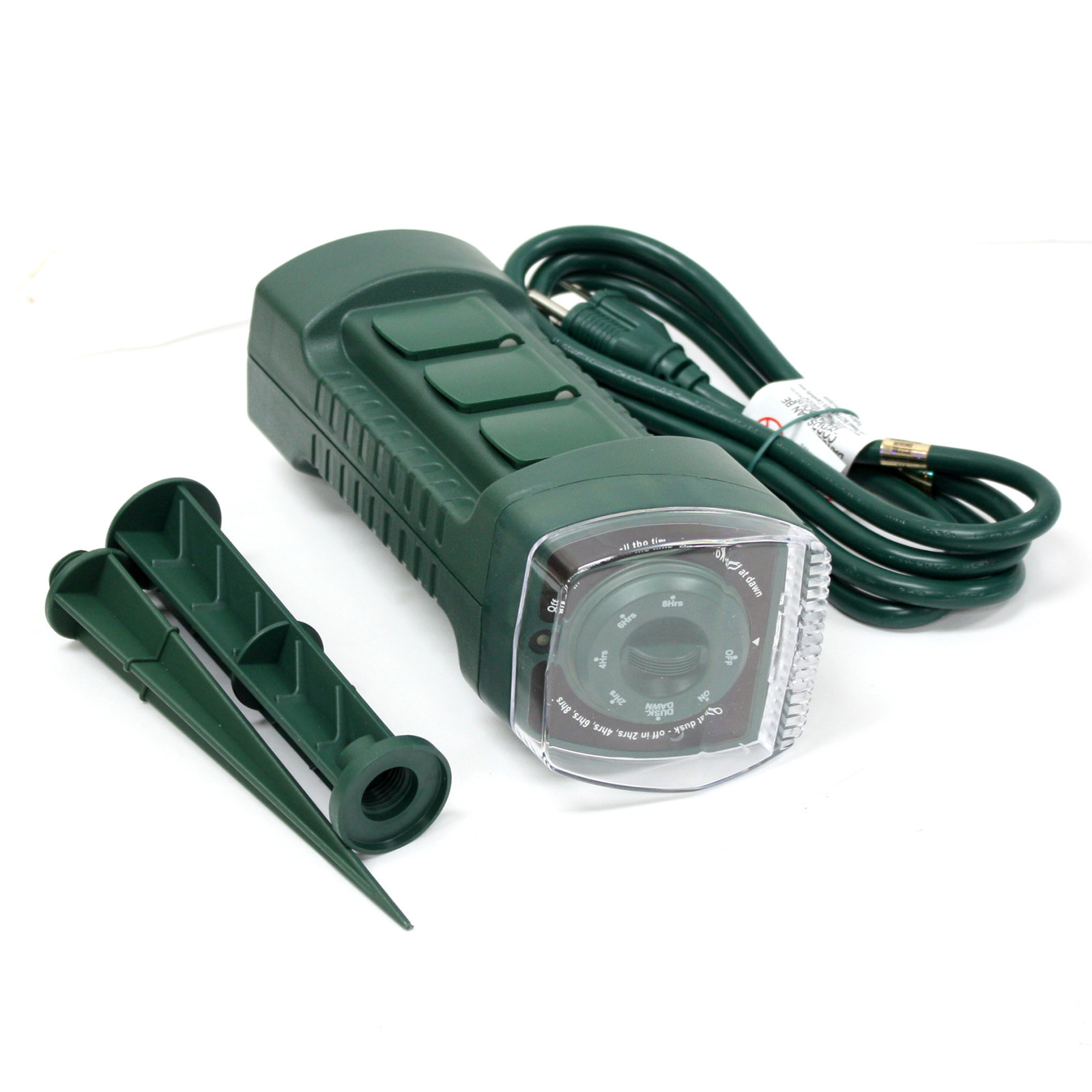 6 Outlet UL LISTED Outdoor Yard Grounded Power Stake Timer DawnDust Light Sensor