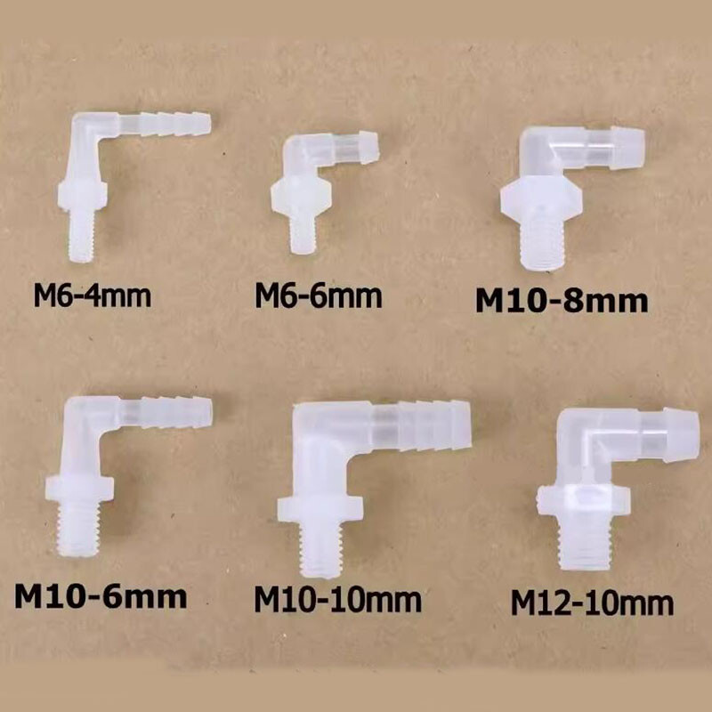 M6/10/M12 Male Thread Barbed Elbow Connector 90 Degree Pipe Hose Joiner Aquarium