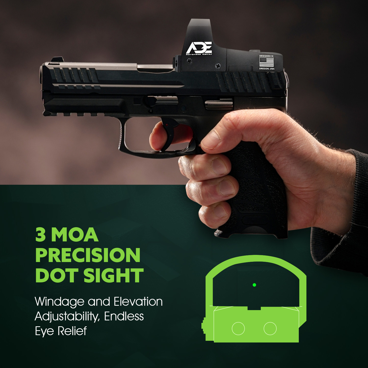 Ade RD3-006 GREEN Dot Reflex Sight + RUGER Security 380 pistol Optic Mount Plate