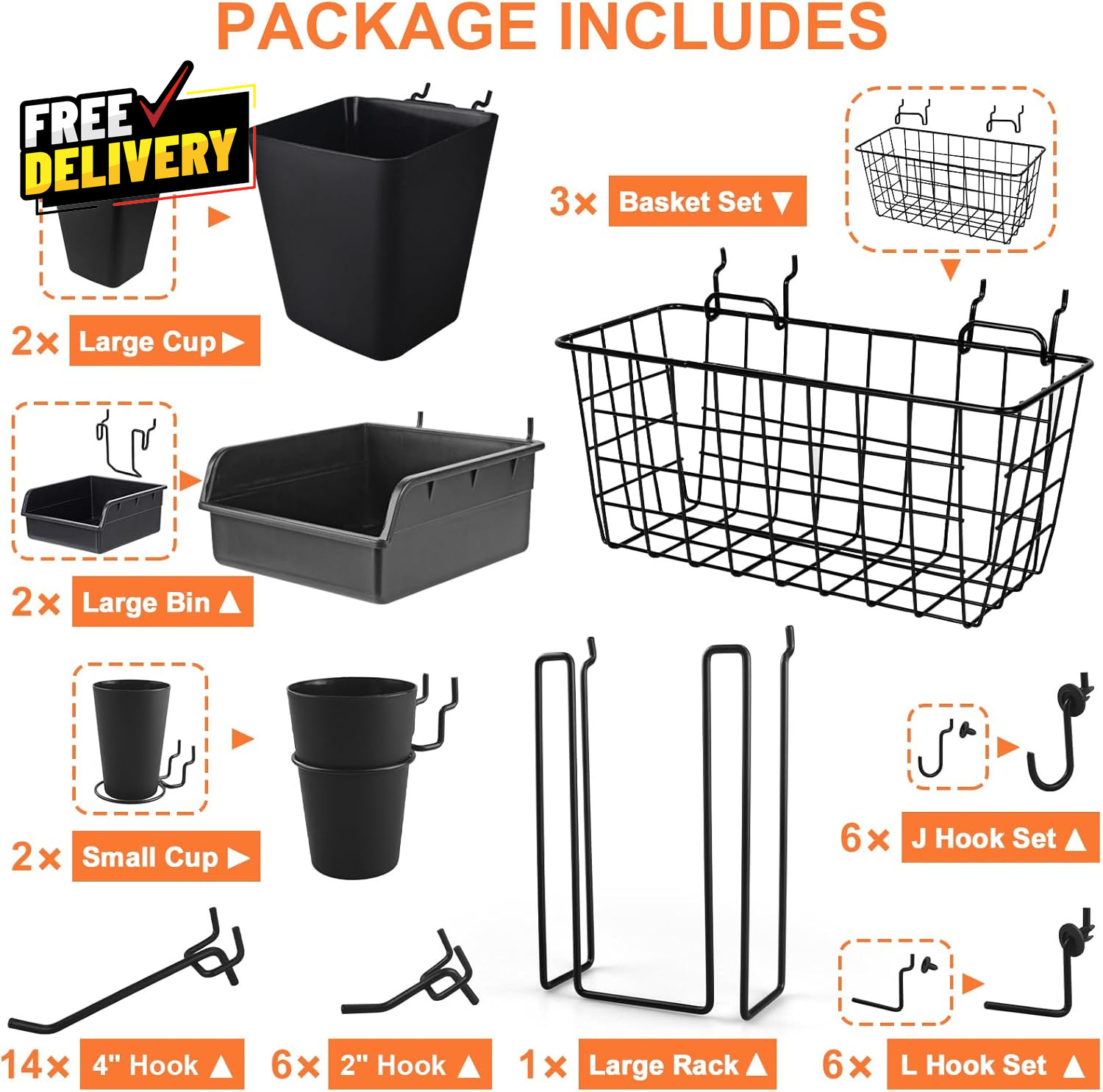 Pegboard Basket Organizers Peg Board Large Baskets Hooks Bins Cups Tool O.....