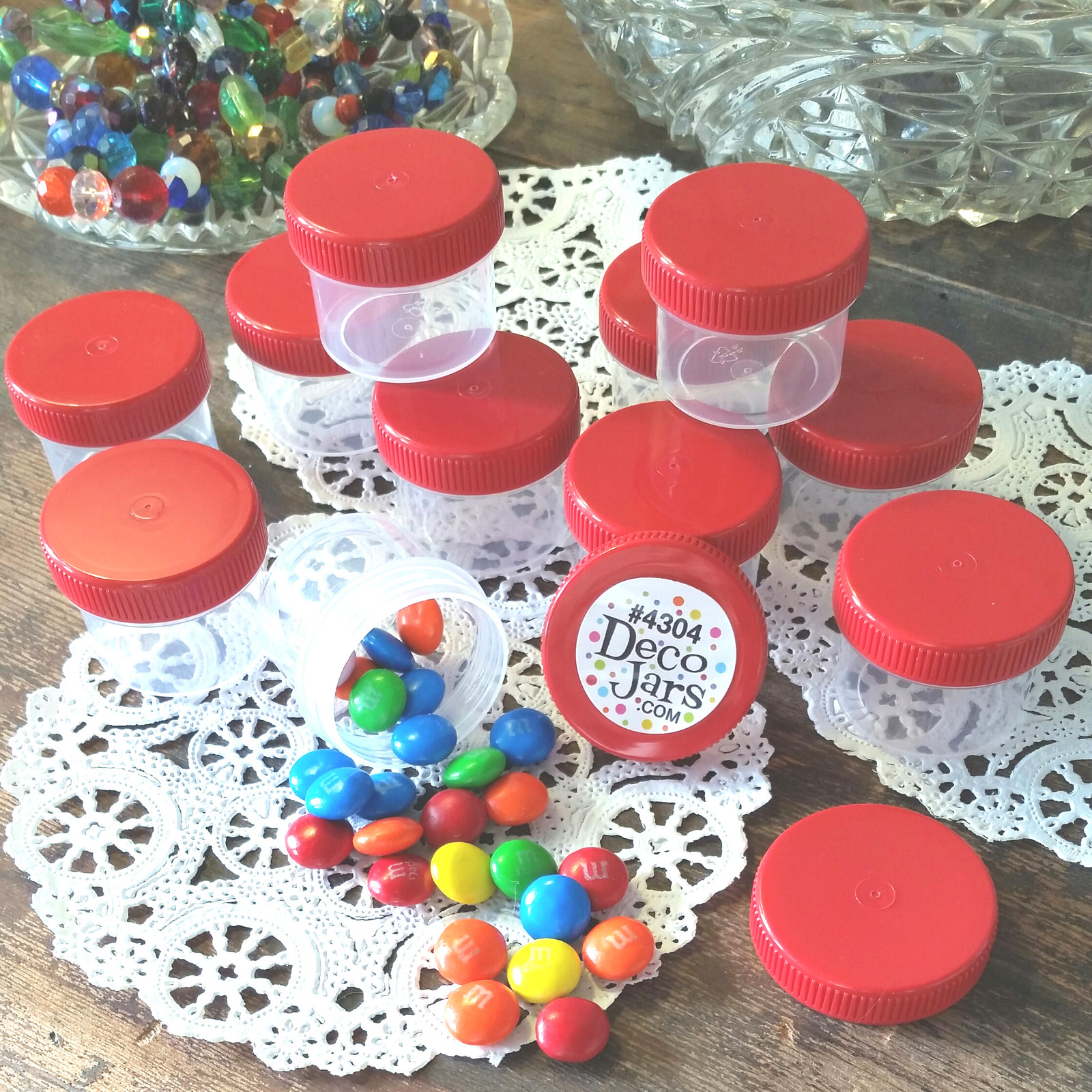 20 Plastic Small 1 ounce Red Drillable Cap Lid Top Jars Container DecoJars 4304