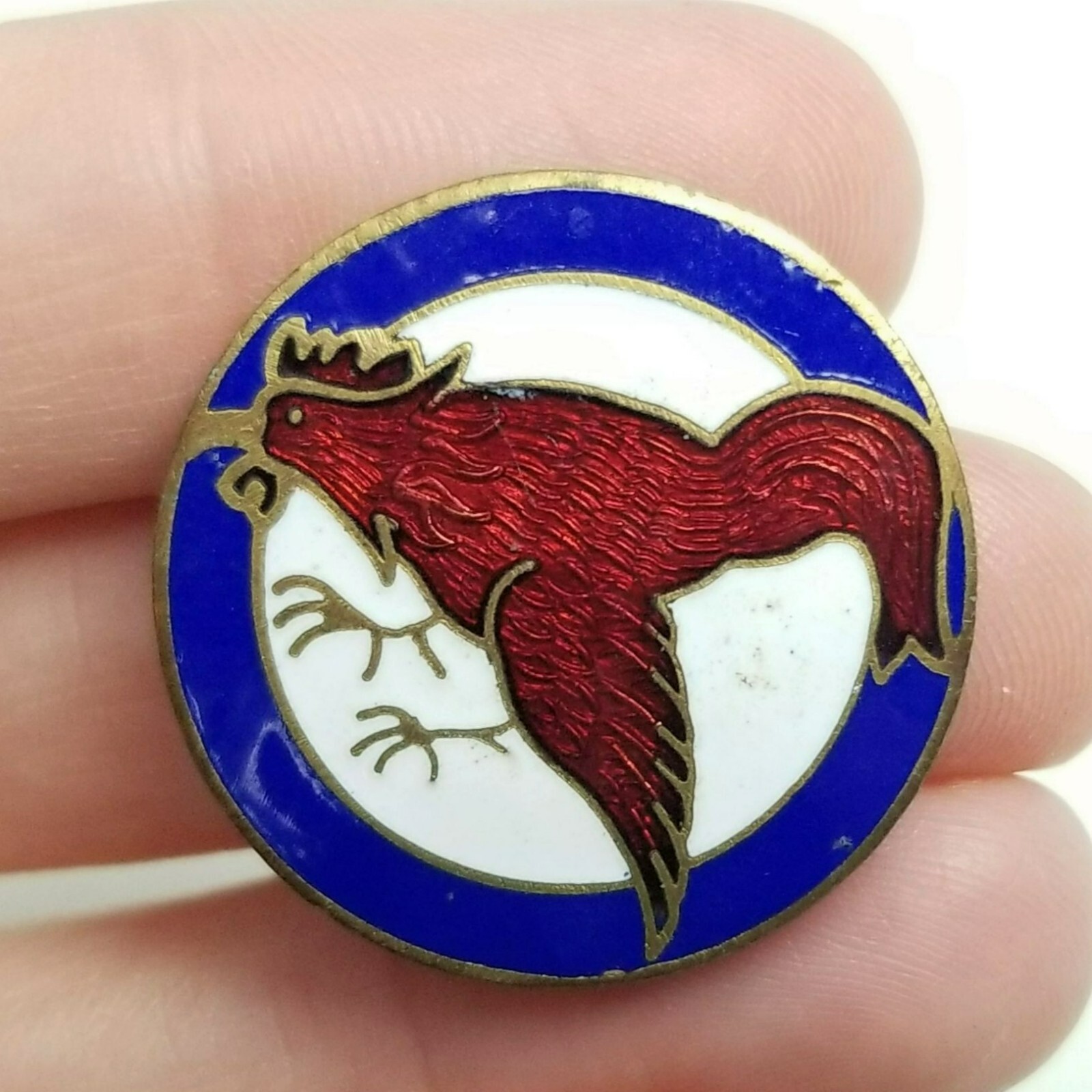 Vintage Enamel WWII USAAF 152nd Observation Squadron Red Bird, Blue White Estate