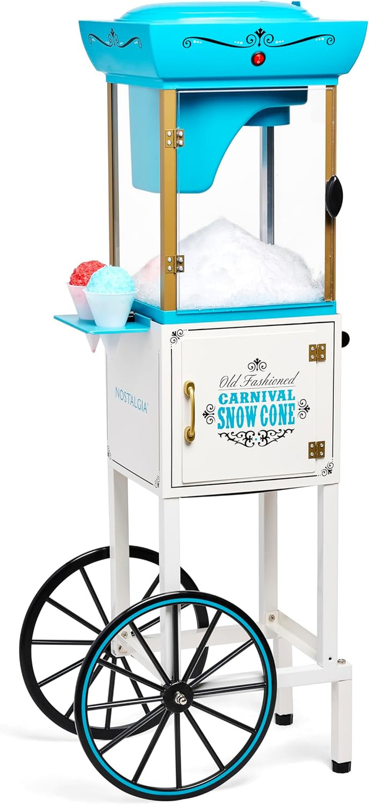 Snow Cone Shaved Ice Machine - Retro Cart Slushie Machine Makes 48 Icy Treats -
