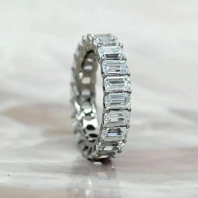 2Ct Emerald Cut Lab Created Diamond Eternity Band Ring In 14K White Gold Plated