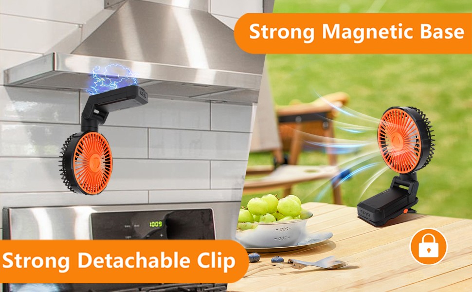 Magnetic Golf Cart Fan 12000mAh Rechargeable Camping Fan with Mist LED Light
