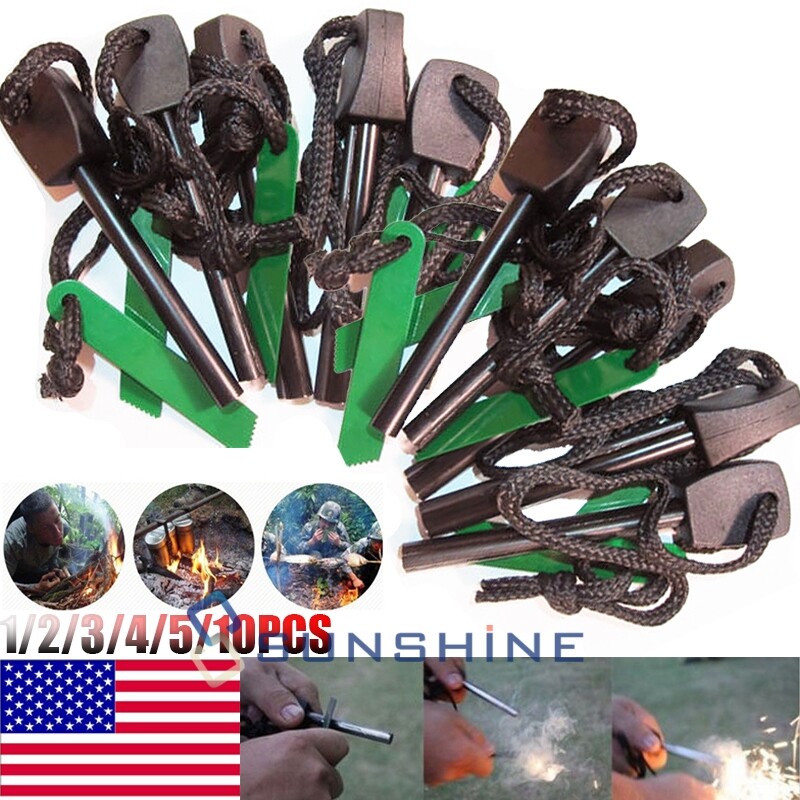 Outdoor Fire Starter Magnesium Steel Striker Survival Kit Ferro Rod w/ Scraper