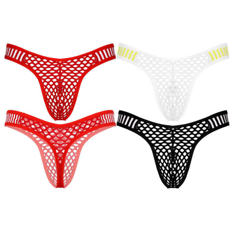 Men Hollow Out Fishnet Briefs Low Waist Thong See-through Bulge Pouch Underwear