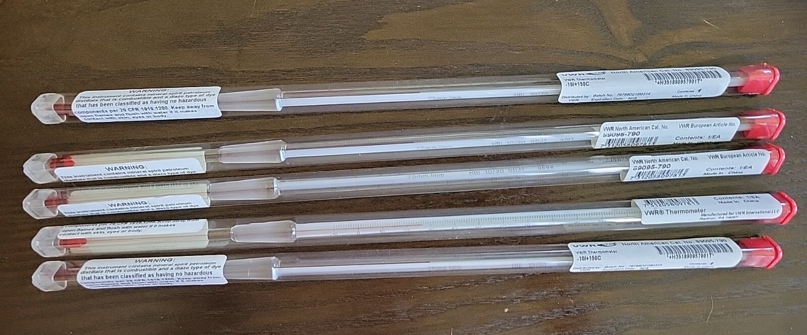Lot of 5 VWR Ground Joint Thermometer 89095-790 -10/+150c NIB Thermometer
