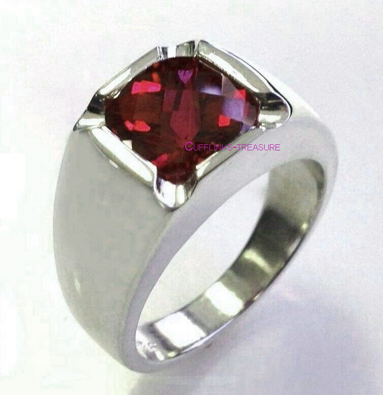 Natural Garnet Gemstone with 925 Sterling Silver Ring For Men's #787