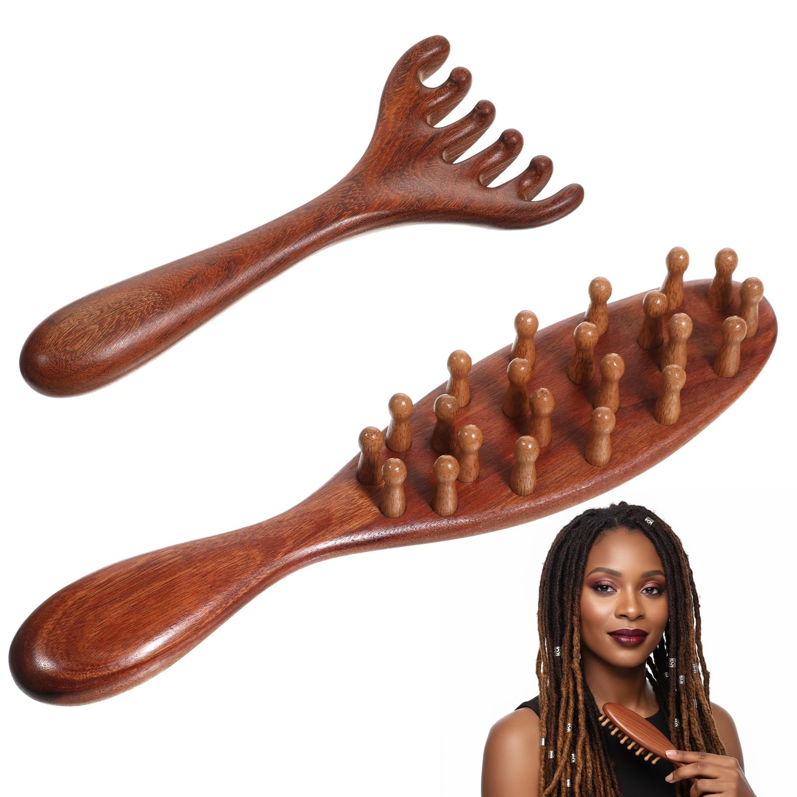 2 PCS Wooden Loc Comb, Long Handle Loc Brush for Microlocs, Wooden Scalp Mass...