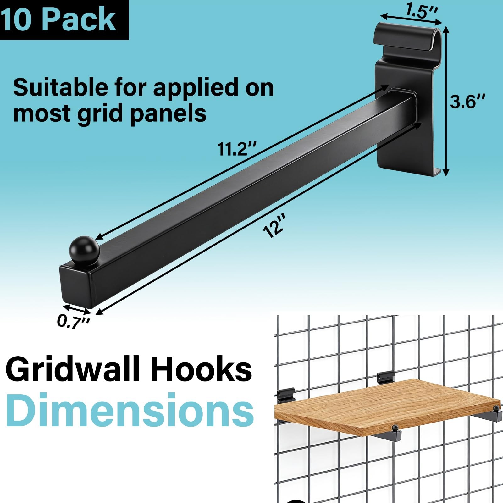 Gridwall Waterfall Hooks 12 Inch Clothing Hangers Wire Panel Bracket 10 PCS