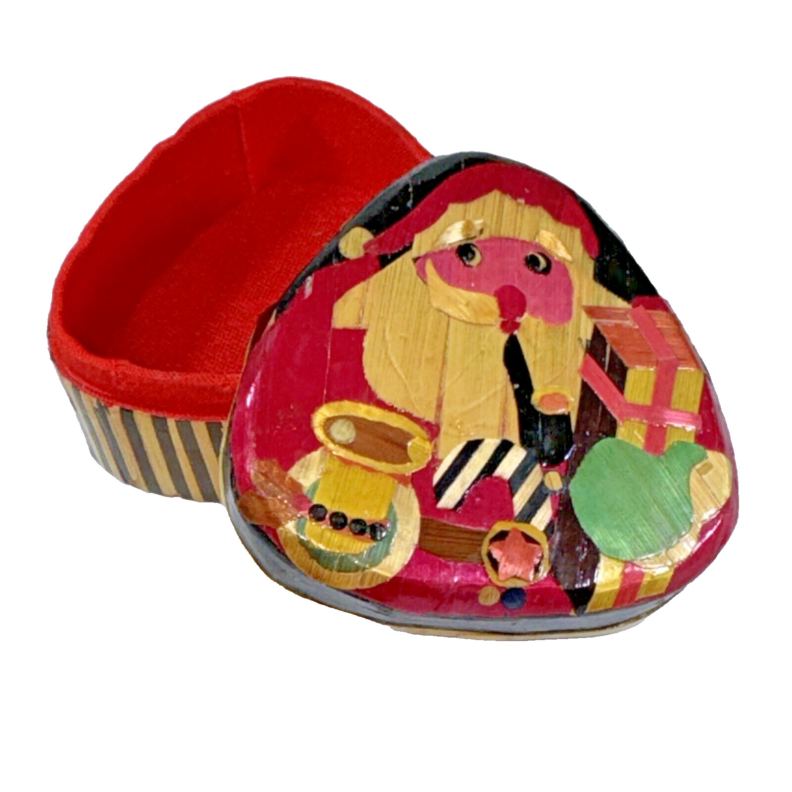 Handmade Lidded 3 Inch Bamboo Santa Trinket Box