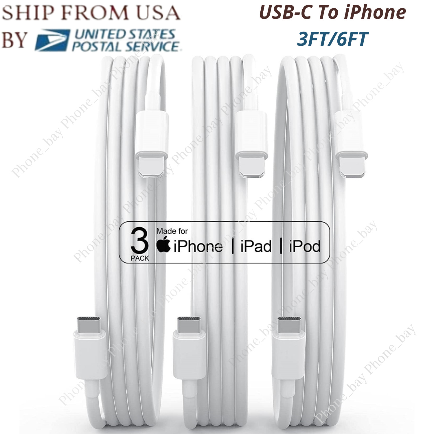 3 Pack PD Fast Charger USB-C to iPhone Cable For Apple 13 12 11 Pro Max XR Cord