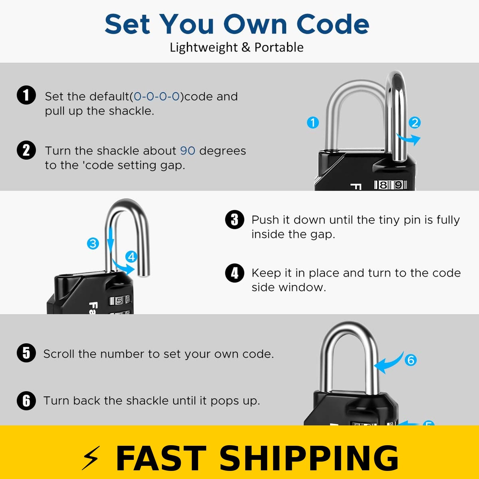 Fayleeko 4 Digit Combination Lock, 2 Pack, Black
