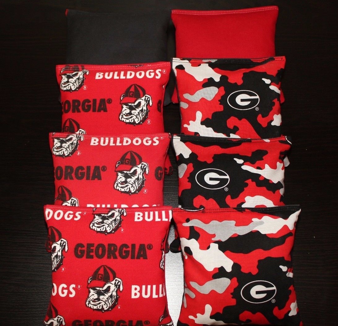 ALL WEATHER University of GEORGIA BULLDOGS 8 Resin Filled Cornhole Bean Bags NEW