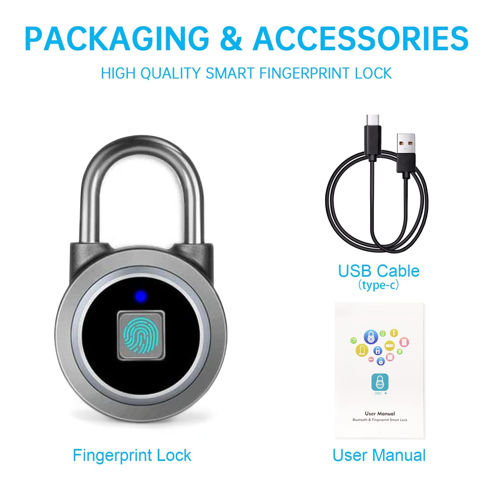 MEGAFEIS Smart Fingerprint Padlock Bluetooth Lock Mobile APP Keyless 80 Char Max