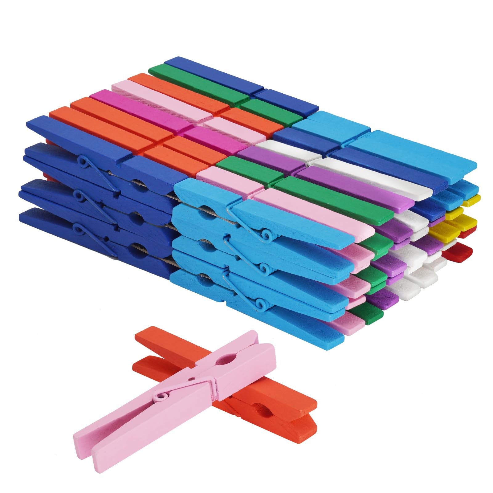 Colored Wooden Clothes Pins, Rainbow Colors 50 Pack, 2.9 Inch, 5 PCS Per Color,