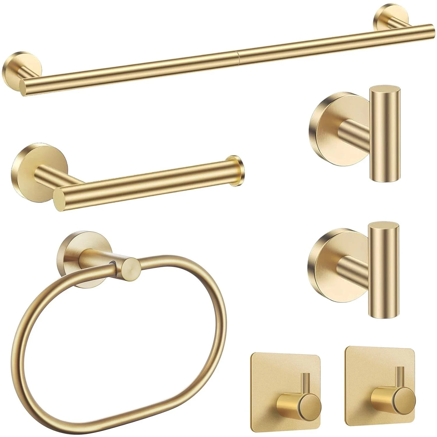 Brushed Gold Bathroom Accessories Set, 7 Pieces Gold Towel Bar Bathroom Hardw...