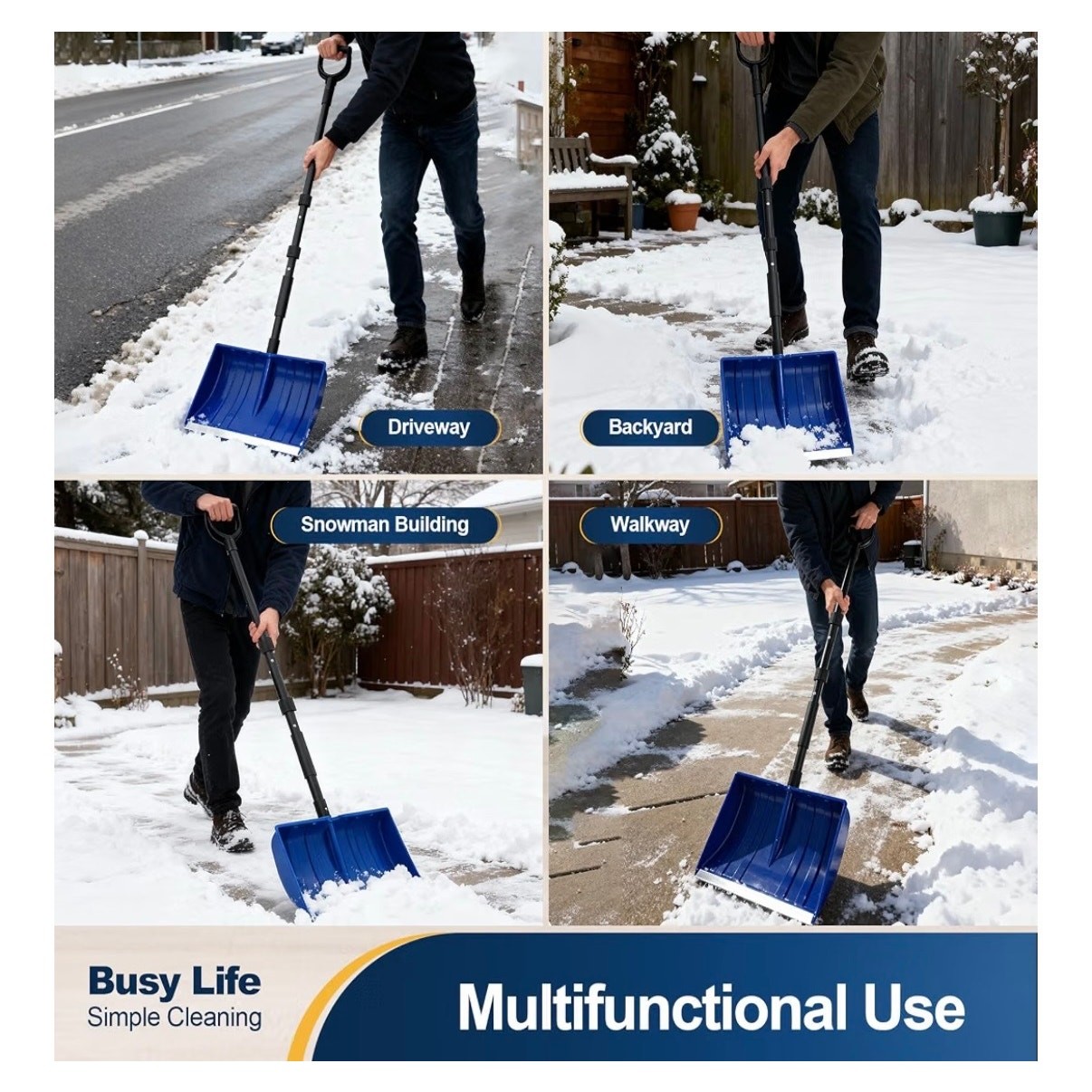 Large Capacity Snow Shovel with Adjustable Handle – 16" Wide Blade