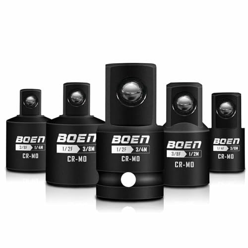5 Piece Impact Socket Adapter Set and Reducer Set, Standard SAE, 5PCS CR-MO