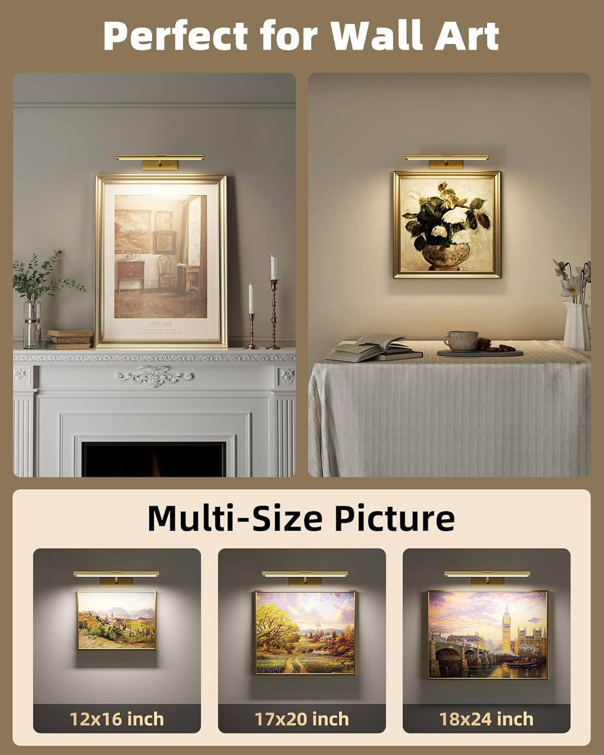 Picture Light for Wall, 4800mAh Rechargeable Wireless Remote Lights, 16'' Dimmab