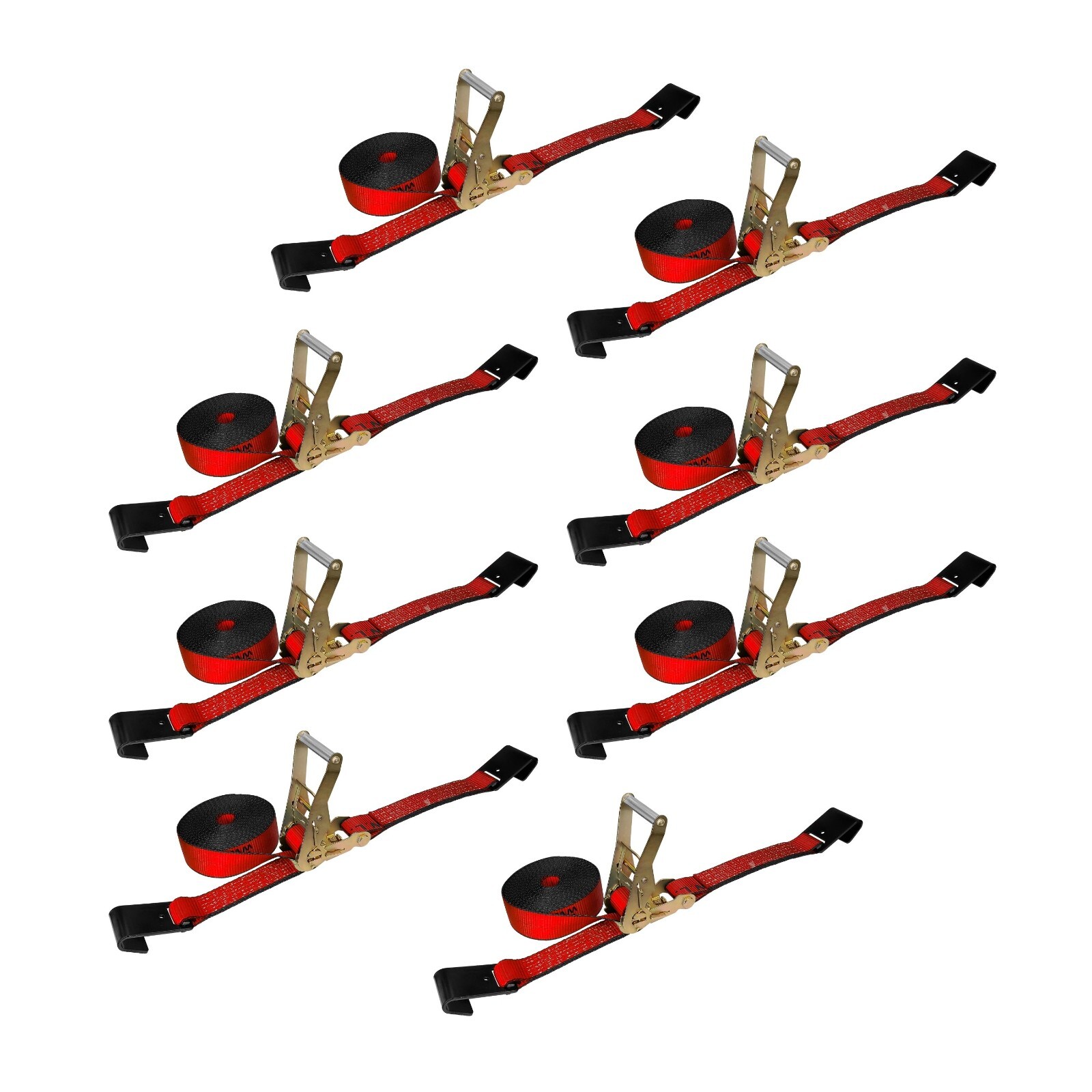 8 Pack Heavy Duty 2" x 30' Ratchet Tie Down Strap w/Flat Hook WLL 3333 LBS Red