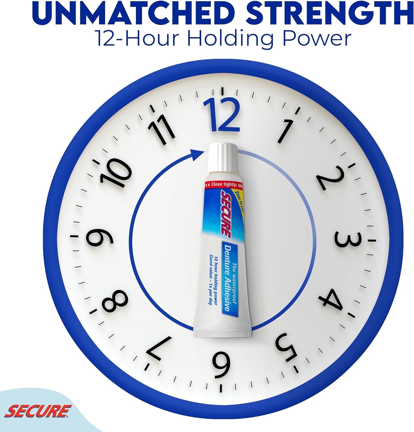 Secure Waterproof Denture Adhesive - Zinc Free - Extra Strong Hold For Upper