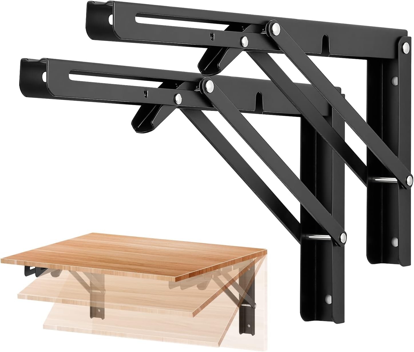 Ravinte 2 Pack 12 Inch Folding Shelf Brackets – Matte Black, Heavy Duty Collap