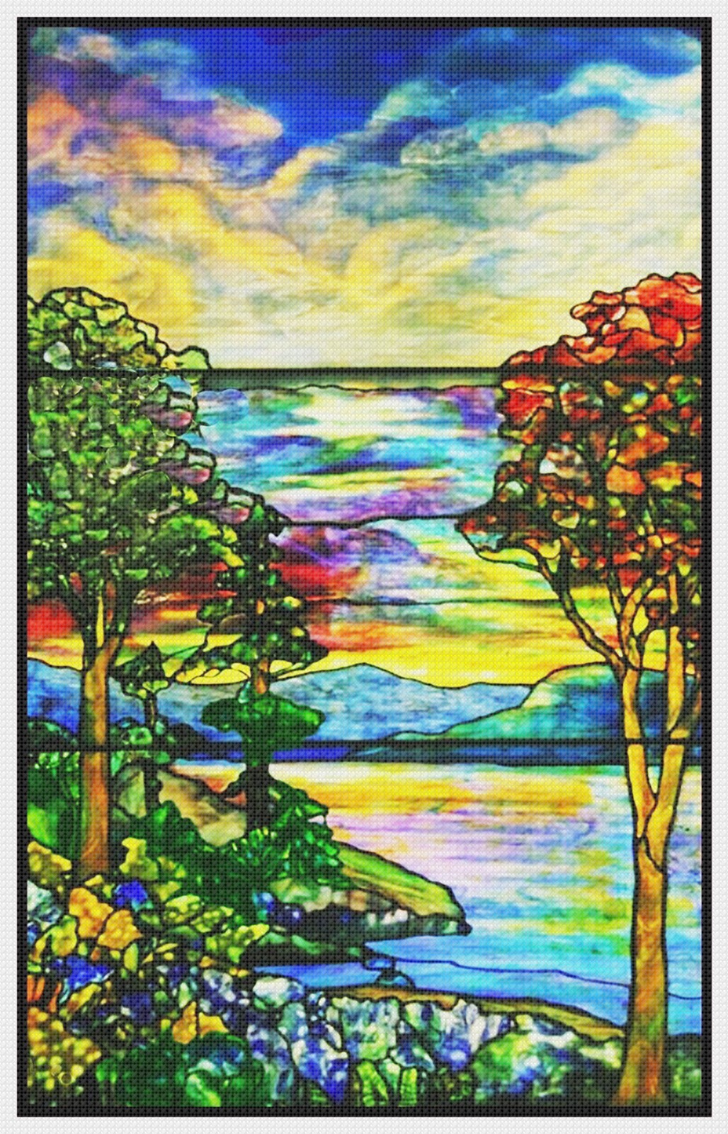 Autumn Landscape Louis Comfort Tiffany Art Nouveau Counted Cross Stitch Pattern