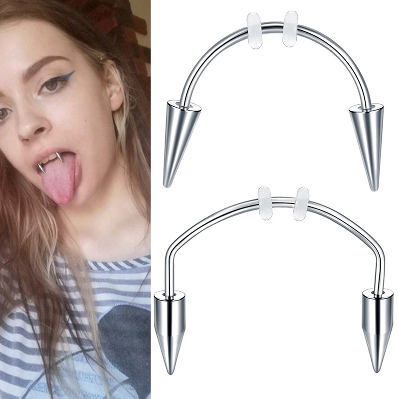 1PC Titanium Steel C Rod Vampire Fangs Tooth Lips Piercing Punk Spiked Jewelry