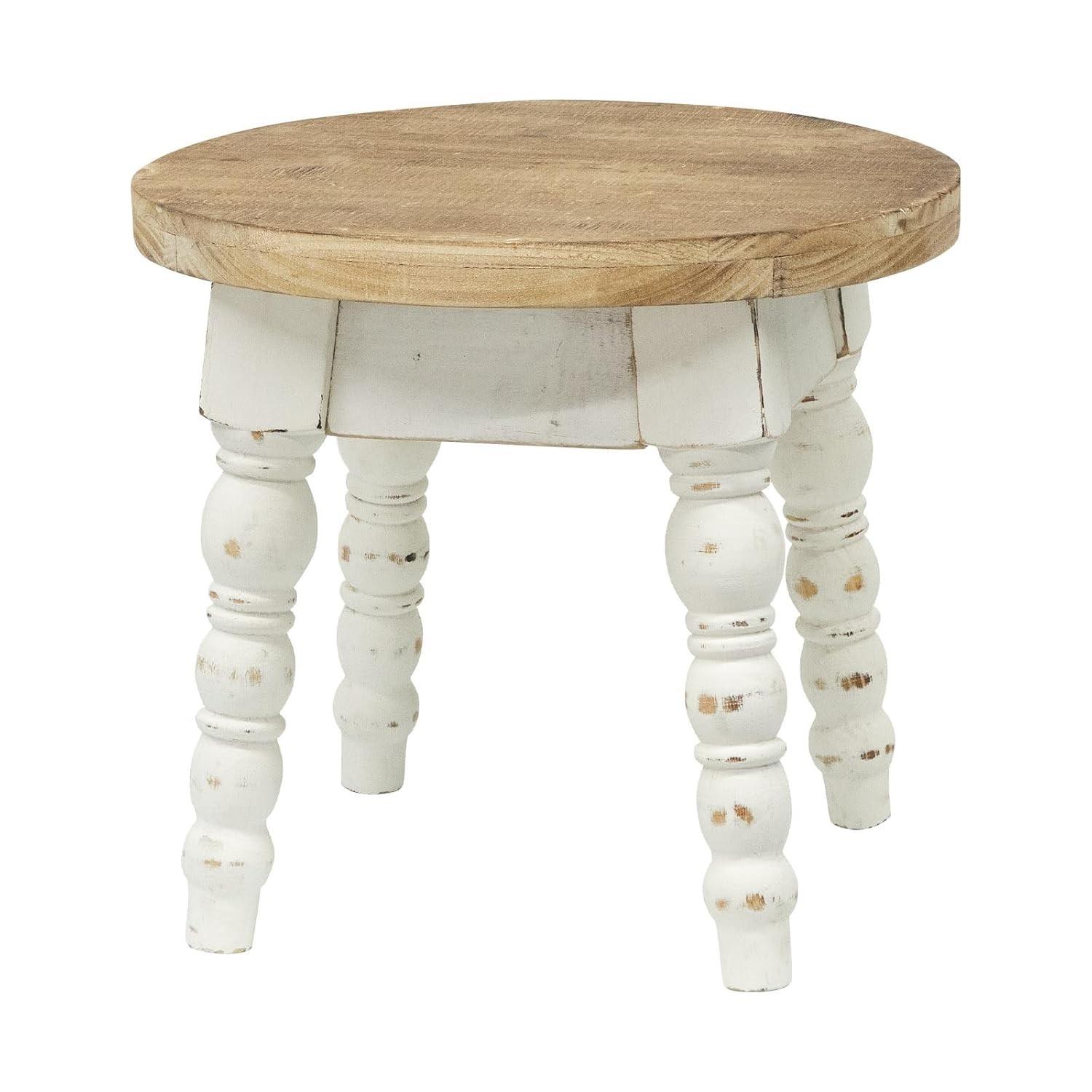 Wooden Step Stool Whitewashed Round Indoor Step Ladder for Kids Adults