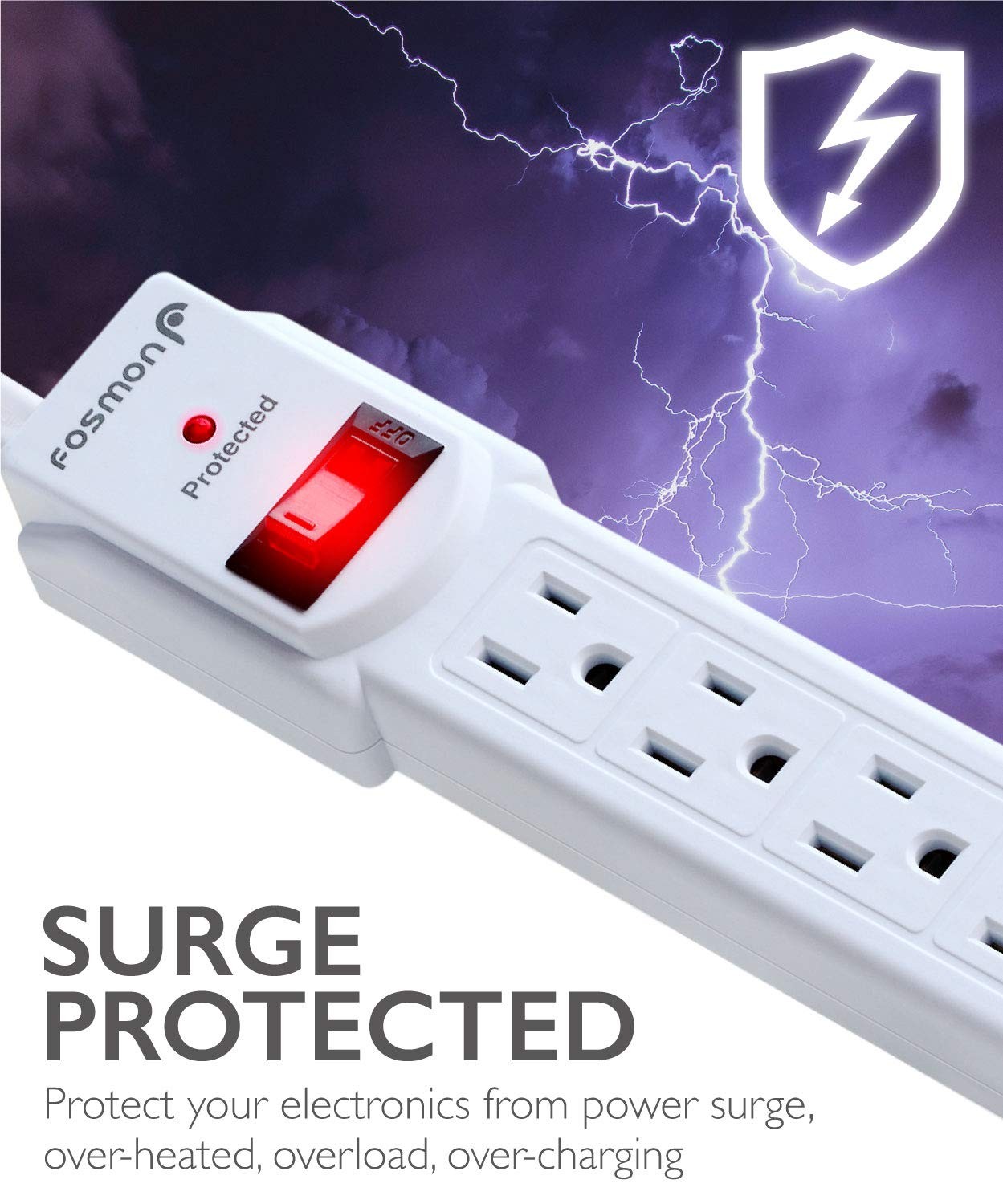 Fosmon 4 Outlet Small Surge Protector Power Strip - 3Ft Short 1 PACK