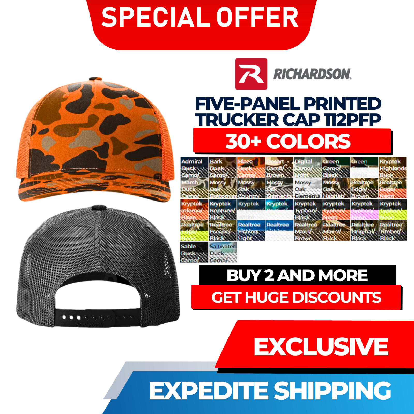 Richardson 112PFP Structured Five Panel Mid Profile Printed Trucker Cap