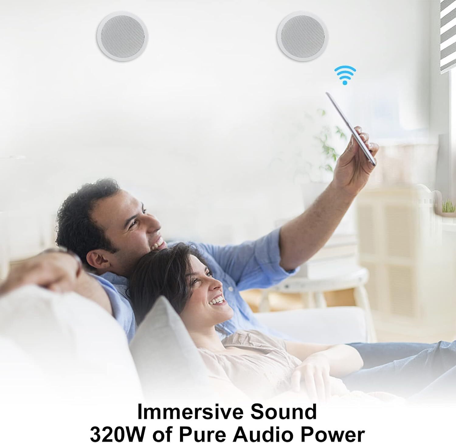 Herdio 6.5" 320W Bluetooth Ceiling Speakers 2-Way Flush Mount Wall