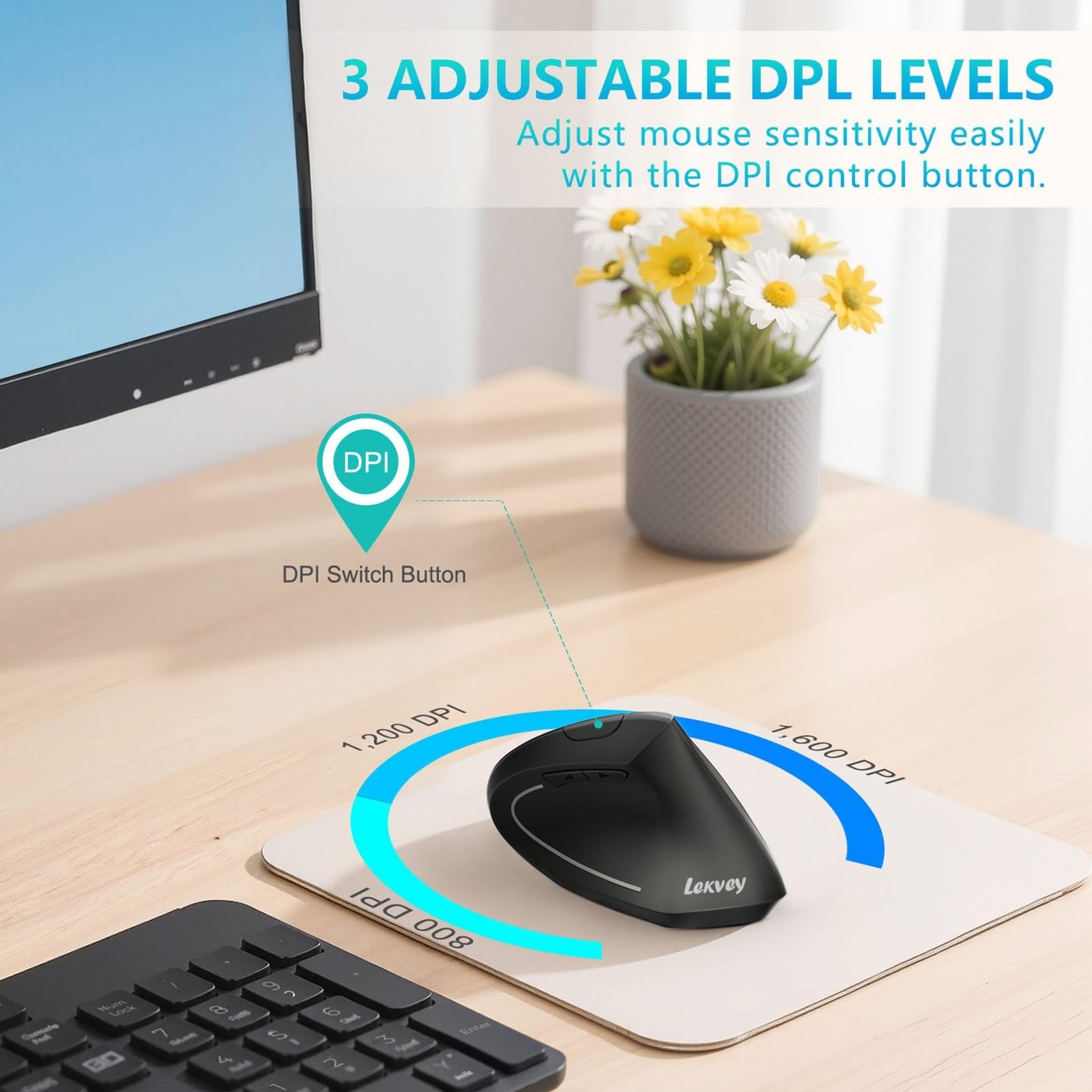 Ergonomic Mouse, LEKVEY Vertical Wireless Mouse - Rechargeable 2.4G Optical V...