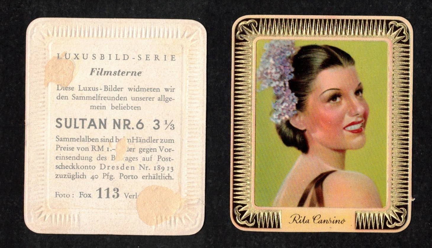 RITA  CANSINO HAYWORTH  CARD VINTAGE 1930s BY ROSS EDITION