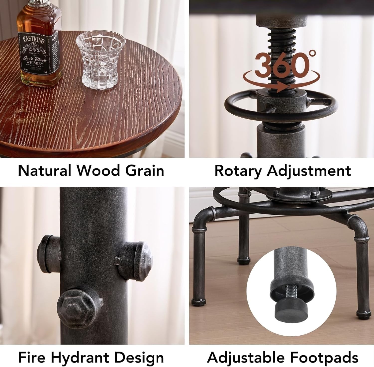 Industrial Bar Table 31.5-41.3" Adjustable Pub Table Kitchen Dining Coffee