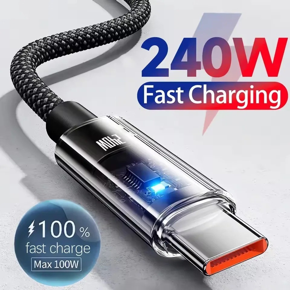240W USB-C LED Display Fast Charging Nylon Braided Cable PD 3.1 Samsung iPhone