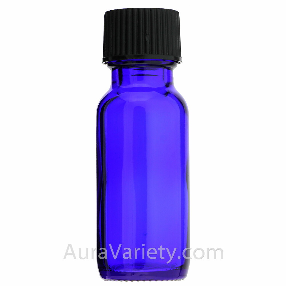 1/2 OZ 15ML COBALT BLUE BOSTON ROUND GLASS BOTTLES WITH CONED CAPS 12 24 72 144