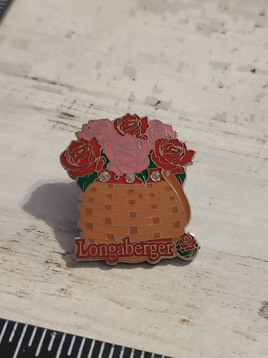 Longaberger Rose Flower Basket Lapel Pin A5