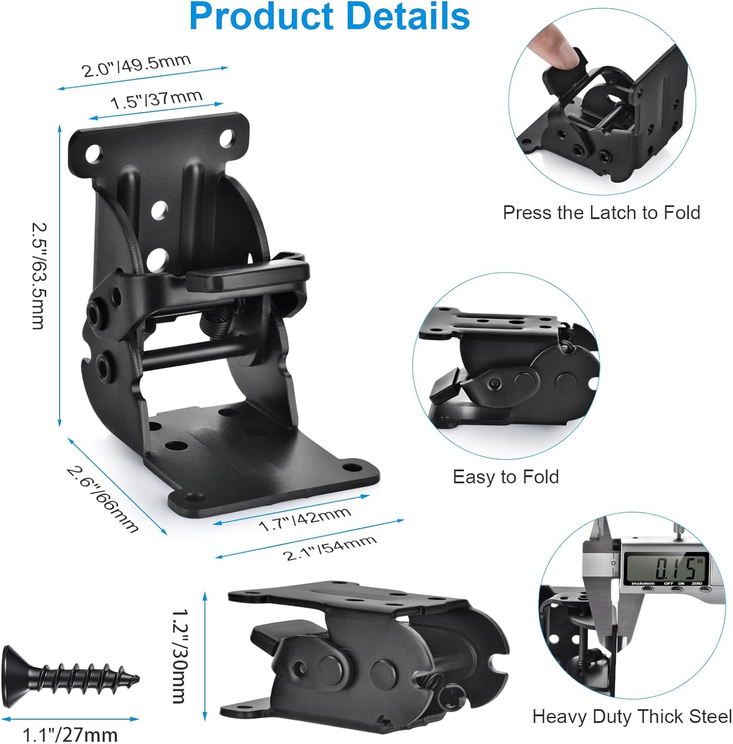 4 Pack Folding Brackets, Self-Locking Hinges with Screws & Non-Slip Pads, 500LB