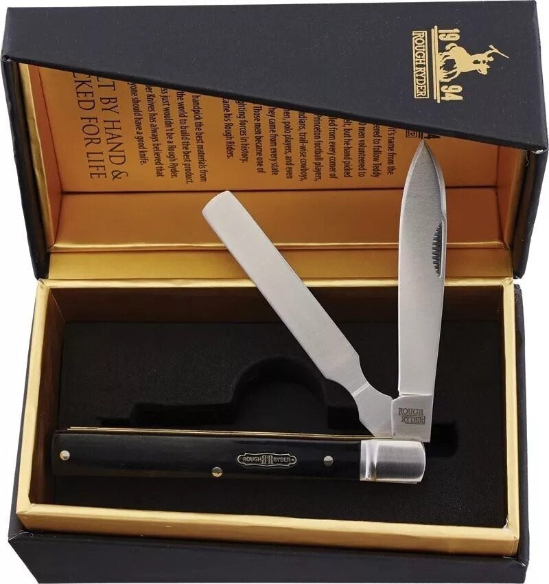 Rough Ryder Bearhead Doctor's Pocket Knife 440A Steel Blades Pakkawood Handle