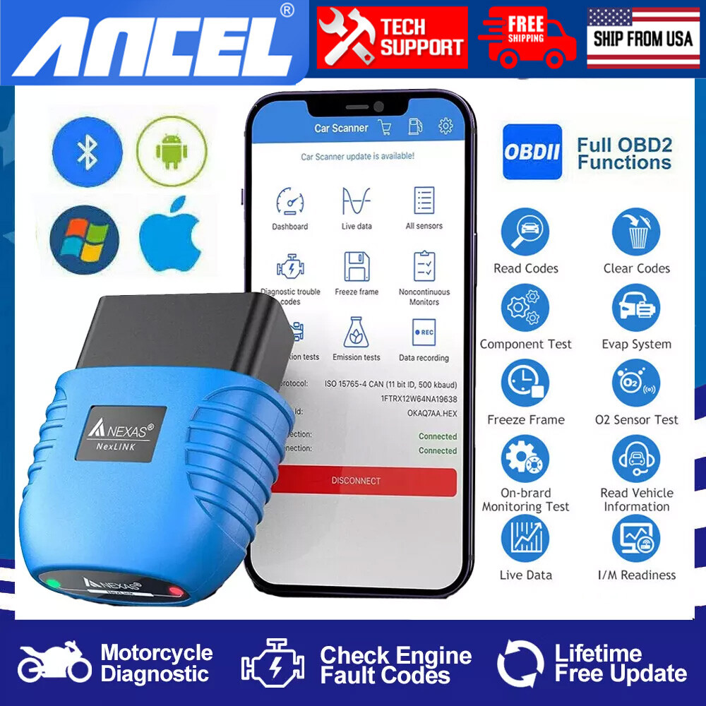 NEXAS OBD2 Scanner Car Code Reader Motorcycle Check Engine Light Bluetooth APP