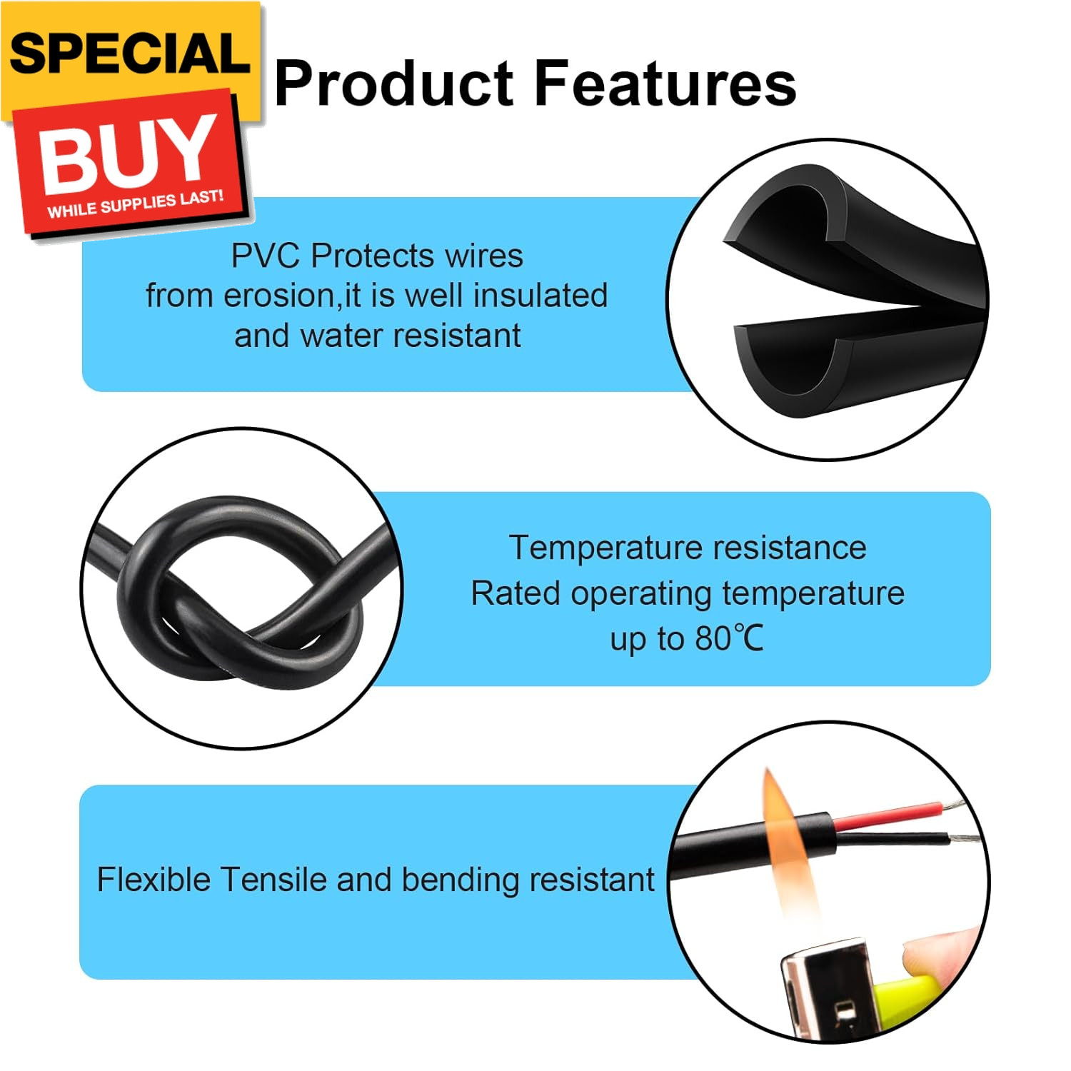 24 Gauge 2 Conductor Electrical Wire 32.8 FT UL2464 Core Cable 24 AWG Electrical