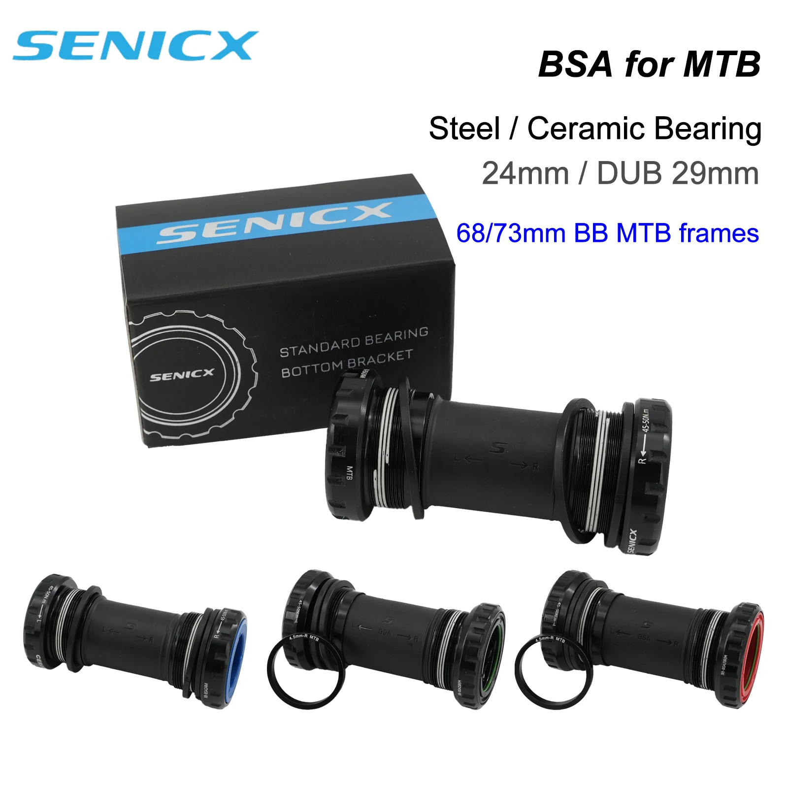 Senicx MTB Bike Bottom Bracket BSA 24mm 19mm DUB Ceramic Steel Sealed Bearing