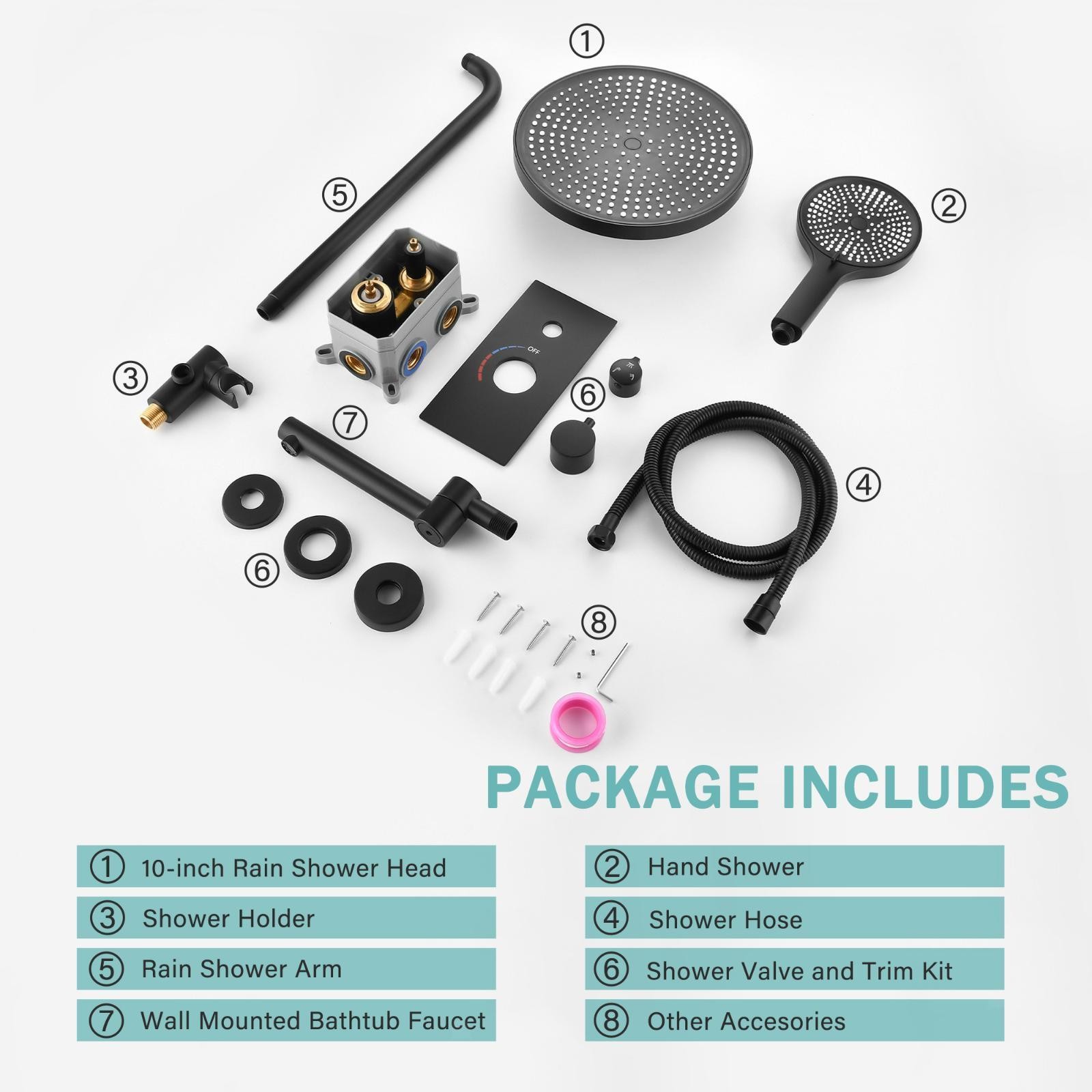 Luxury 3-Function Shower System Set - Solid Brass Control Valve, 10"