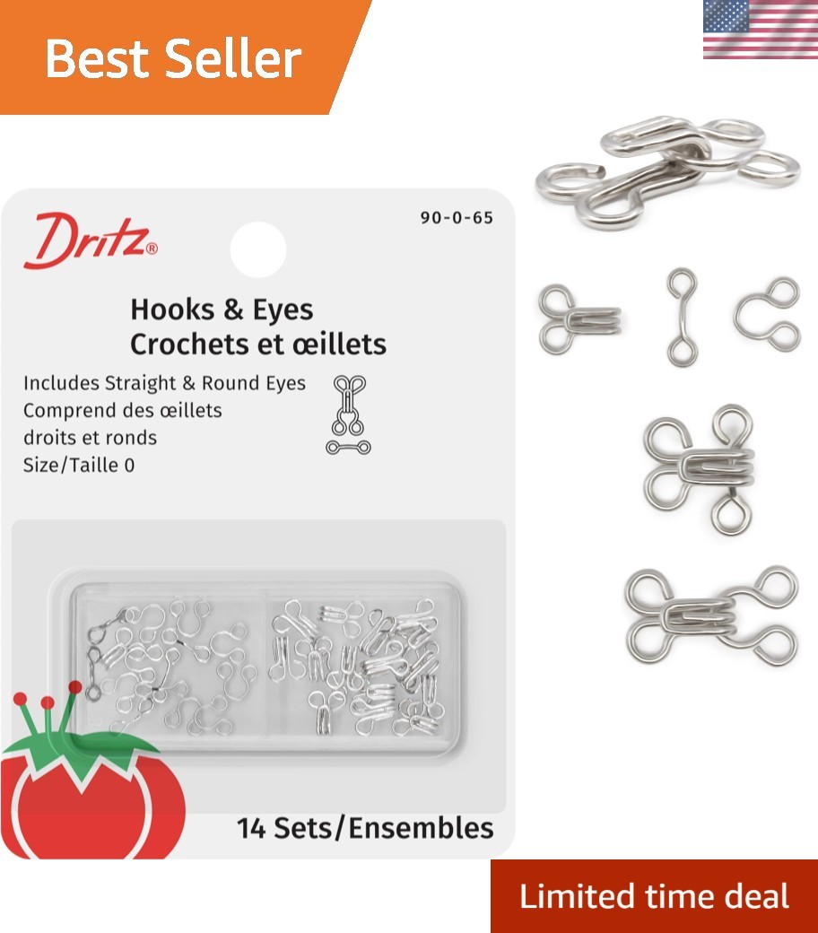 Washable Size 0 Nickel Hook & Eye Fasteners - Essential for Sewers (14 Pack)