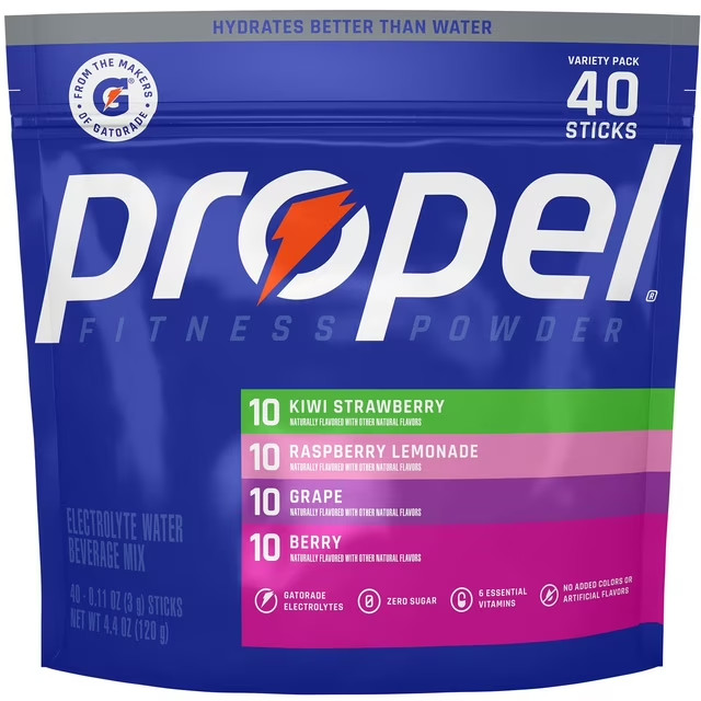 Propel Fitness Water Powder Variety Pack – 40 Sticks | Electrolyte Hydration