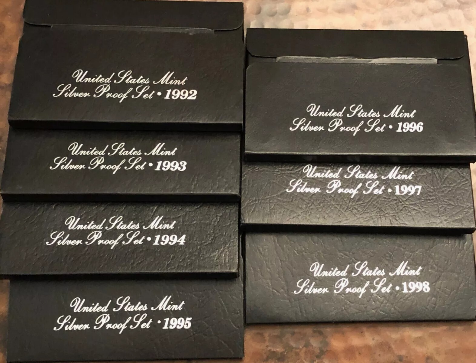 COMPLETE RUN 1992 THRU 1998 SILVER PROOF SETS OGP WITH COA
